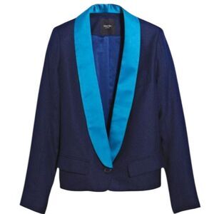 Smythe Les Vestes Navy Blue with Contrast Satin Lapel Crop Blazer 4